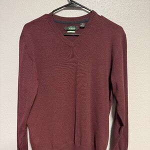 Haggar In Motion Sweater Men's Medium Red Stretch V Neck Long Sleeve